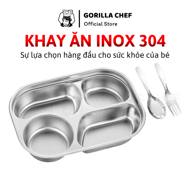 Khay ăn dặm cho bé inox 304 sâu lòng 4.5cm Gorilla Chef khay inox đựng thức ăn…