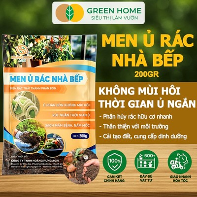 Men Ủ Rác Nhà Bếp Trichoderma GreenHome, Bao 200gr, Biến Rác Thành Phân Bón Nhanh, Không Mùi