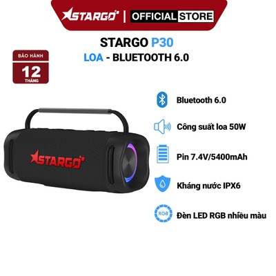 Loa Bluetooth StarGO P30, kháng nước IPX6, hiệu ứng đèn Led RGB, công suất 50W, Bluetooth 6.0
