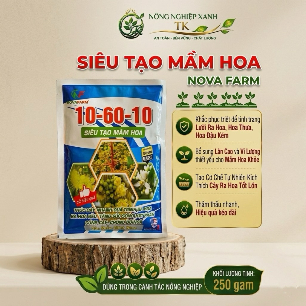 Novafarm 10-60-10 Gói 250G Siêu Tạo Mầm Hoa Phân Bón Lá NPK Kích Ra Hoa Đồng Loạt