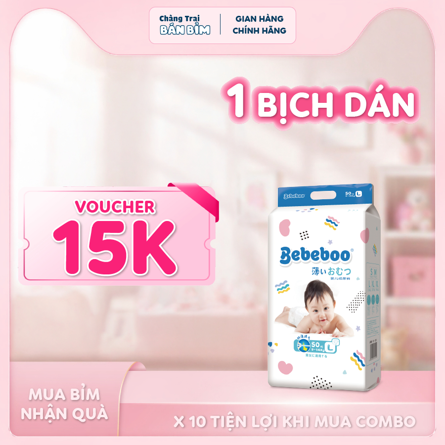 [[VOUCHER 15K] 1 BỊCH Tã Dán/ Bỉm Dán BEBEBOO Nhật Bản size NB80/S70/M60/L50 thấm hút tốt, bỉm sơ si