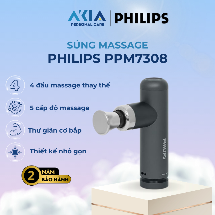 Súng massage Philips PPM7308 - 5 mức cường độ, massage chuyên sâu, giảm đau nhức hiệu quả