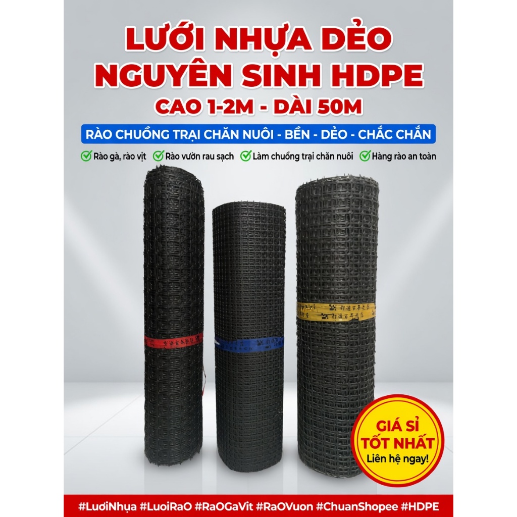 Lưới Nhựa dẻo nguyên sinh HDPE cao 1- 2m dài 50m - rào gà,rào vịt,rào vườn,làm chuồng trại chăn nuôi