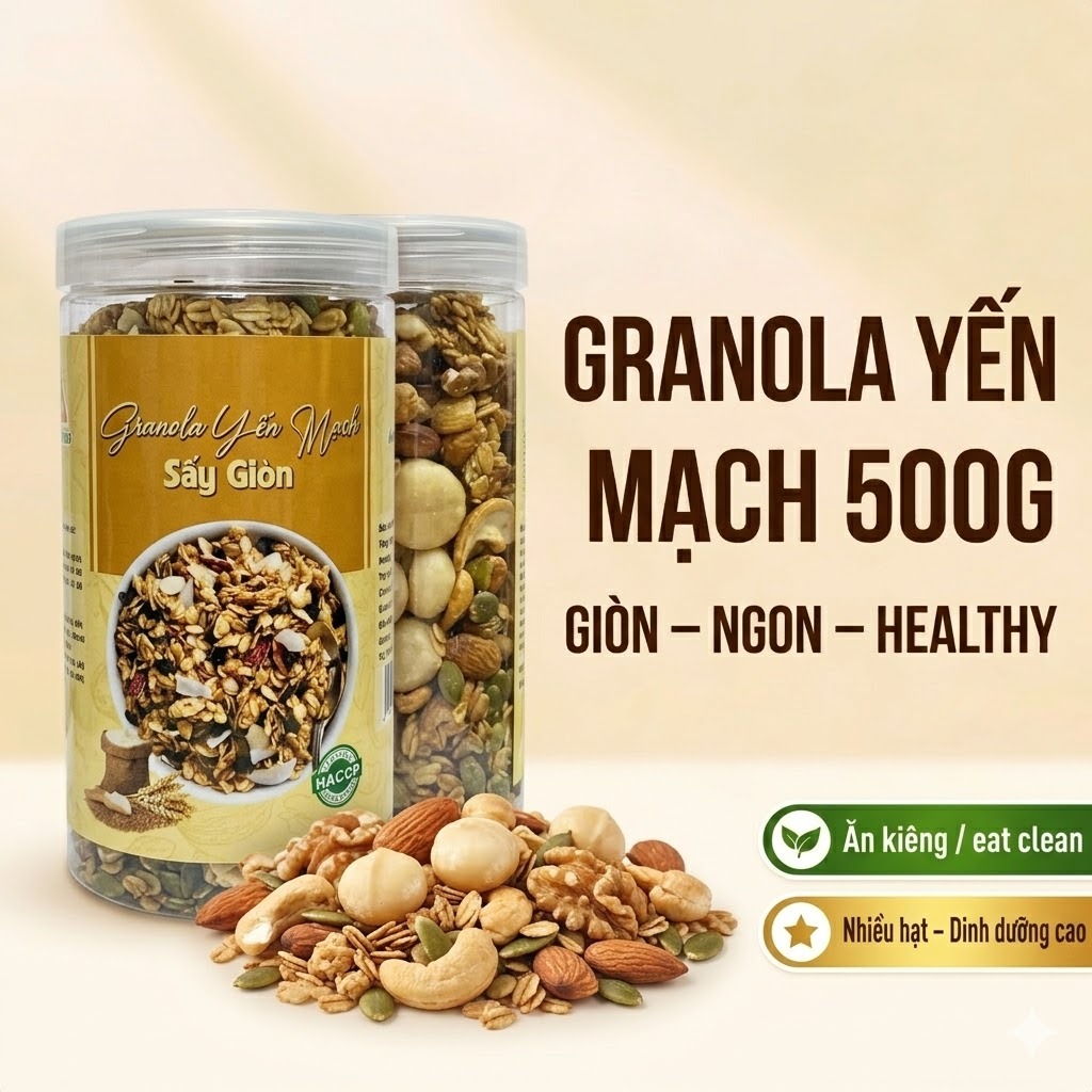 Granola siêu hạt, granola yến mạch sấy giòn 500gr