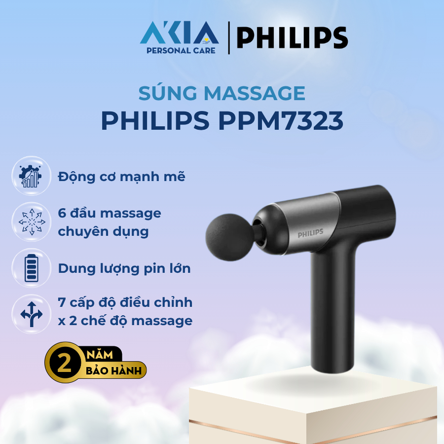 Súng massage cầm tay PHILIPS PPM7323 | PPM7325 - 7 mức độ massage, thư giãn cơ bắp, giảm đau nhức