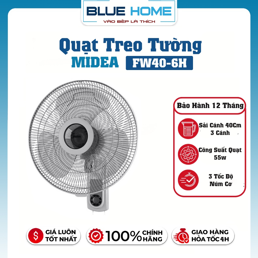 Quạt Treo Tường Midea FW40-6H – 55W, 3 Cánh 40cm, Làm Mát Mạnh, Tiết Kiệm Điện