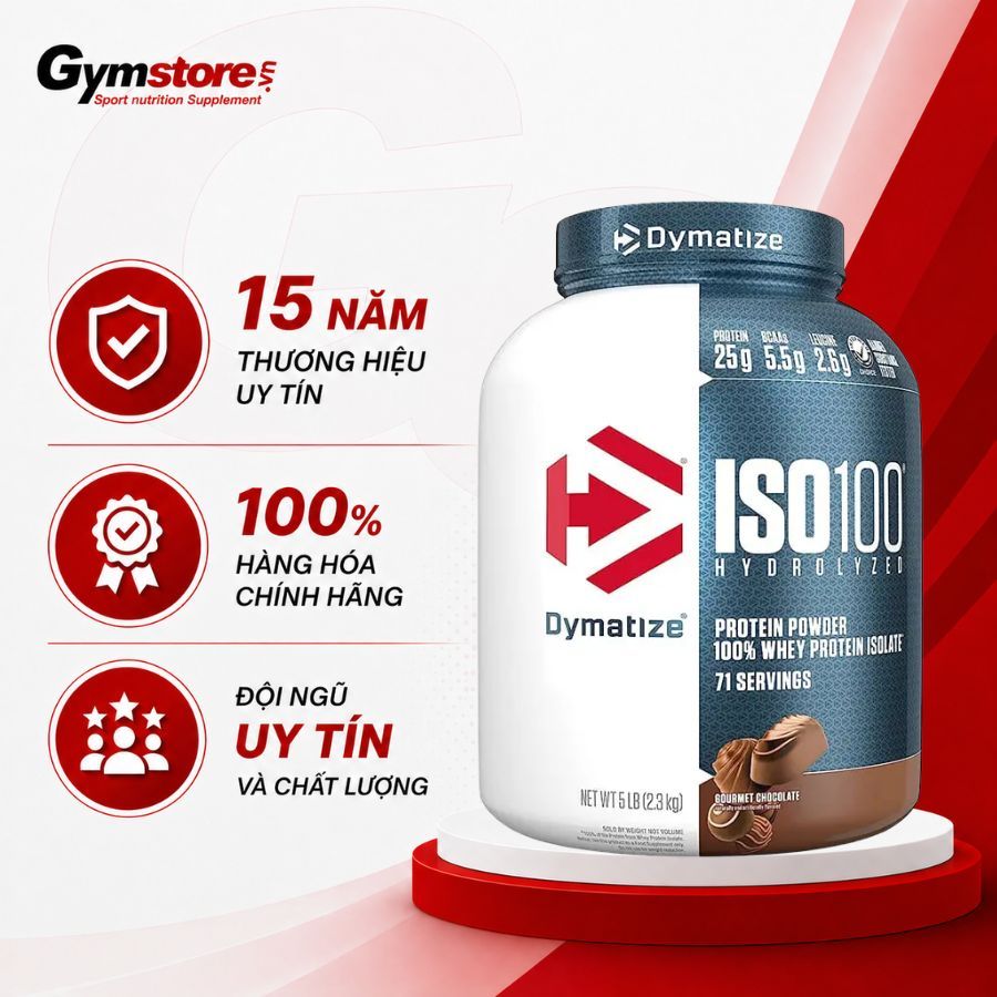 Sữa tăng cơ Dymatize ISO 100 Whey Protein Isolate, hỗ trợ tập gym, phát triển cơ bắp - Gymstore