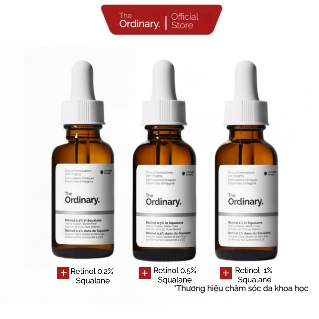 The Ordinary Retinol 0.2% Retinol 0.5% Retinol 1% in Squalane 30ML | Chống lão hóa, giảm nếp nhăn và làm sáng da.