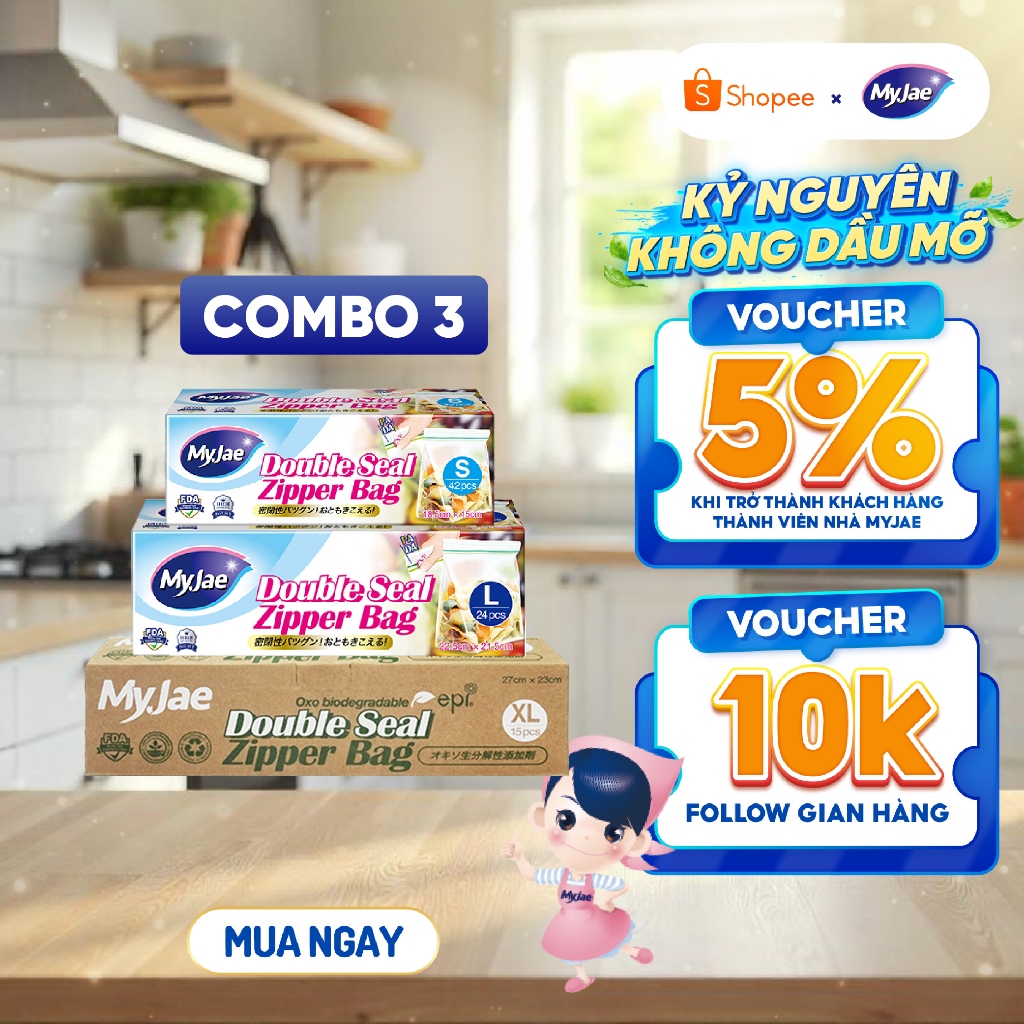 [Chọn Size] Túi zip đựng thực phẩm trong suốt MyJae - Nhiều kích thước, đựng thực phẩm an toàn, chốn