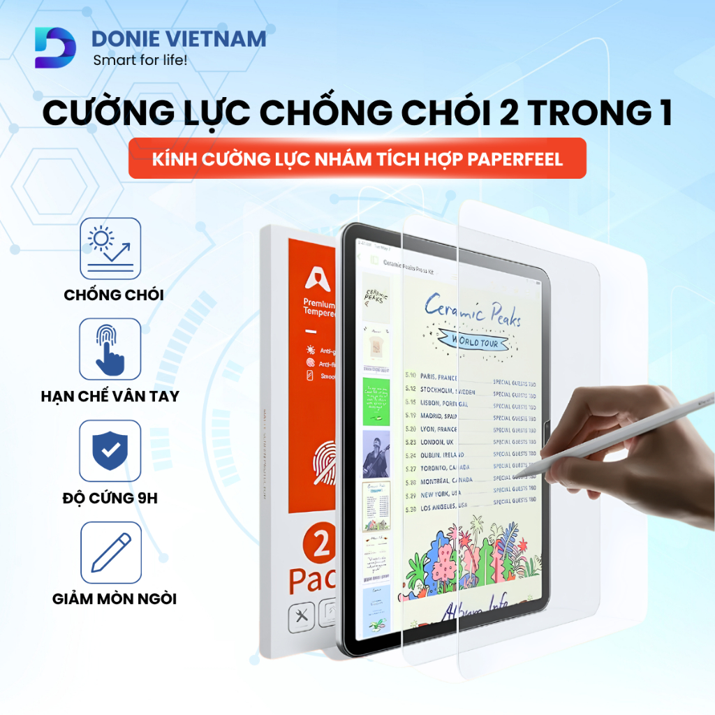 Kính Cường Lực Paperlike iPad Gen/Air/Pro/Mini, Chất Liệu PET, Viết Vẽ Như Giấy, Chống Vỡ C04