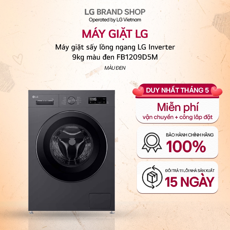 Máy giặt sấy lồng ngang LG Inverter 9kg màu đen FB1209D5M