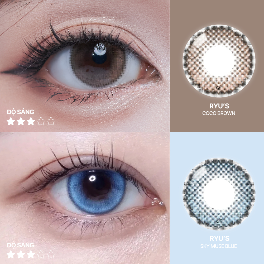 Kính áp tròng cận KIVR X RYU 6 tháng LENS XOẮN lens giãn tròng 14.5 nâu trong suốt và xanh sáng có viền OLOLA RYU'S | BigBuy360 - bigbuy360.vn
