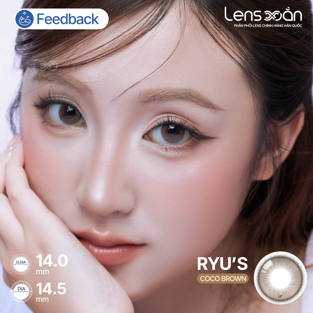 Kính áp tròng cận KIVR X RYU 6 tháng LENS XOẮN lens giãn tròng 14.5 nâu trong suốt và xanh sáng có viền OLOLA RYU'S | BigBuy360 - bigbuy360.vn