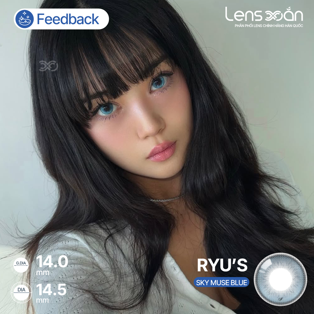 Kính áp tròng cận KIVR X RYU 6 tháng LENS XOẮN lens giãn tròng 14.5 nâu trong suốt và xanh sáng có viền OLOLA RYU'S | BigBuy360 - bigbuy360.vn