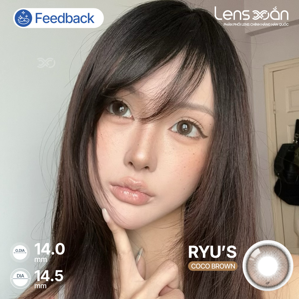 Kính áp tròng cận KIVR X RYU 6 tháng LENS XOẮN lens giãn tròng 14.5 nâu trong suốt và xanh sáng có viền OLOLA RYU'S | BigBuy360 - bigbuy360.vn