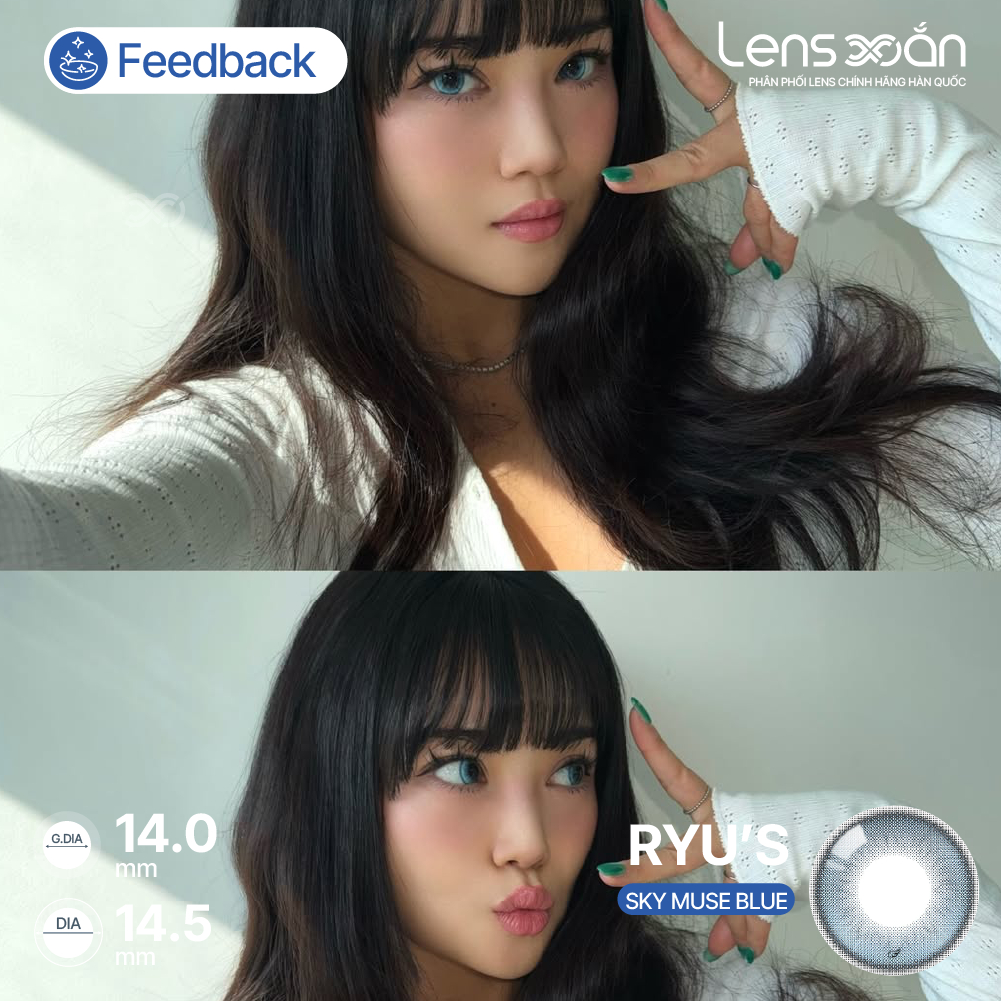Kính áp tròng cận KIVR X RYU 6 tháng LENS XOẮN lens giãn tròng 14.5 nâu trong suốt và xanh sáng có viền OLOLA RYU'S | BigBuy360 - bigbuy360.vn