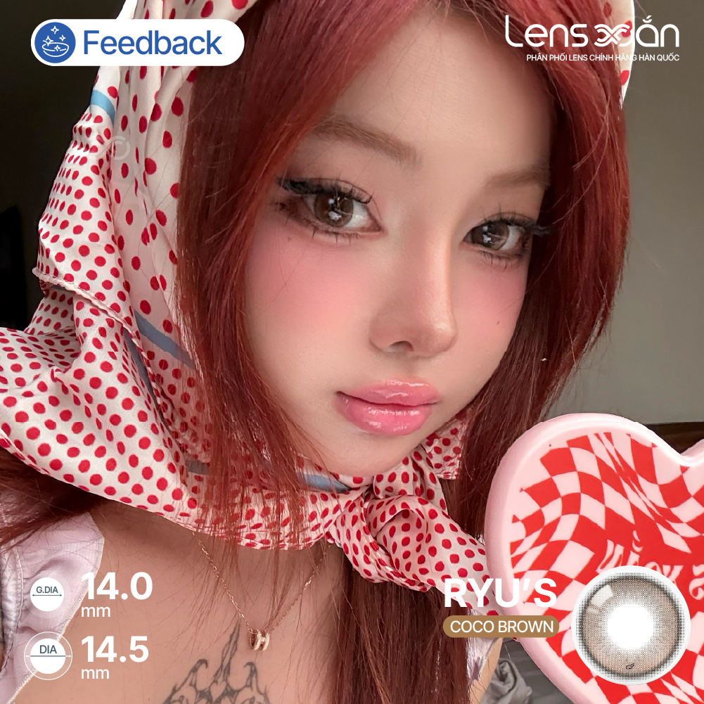 Kính áp tròng cận KIVR X RYU 6 tháng LENS XOẮN lens giãn tròng 14.5 nâu trong suốt và xanh sáng có viền OLOLA RYU'S | BigBuy360 - bigbuy360.vn
