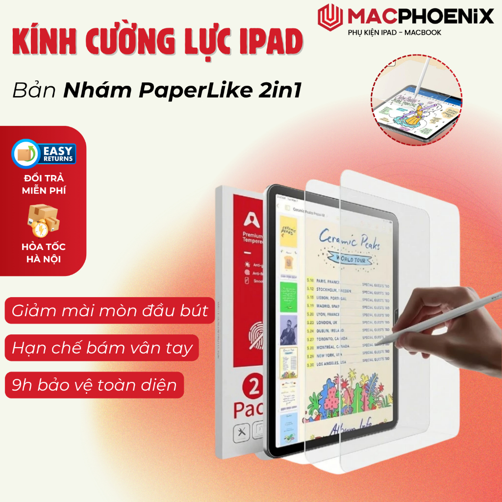 [PaperLike 2in1] Cường Lực Nhám iPad Macphoenix, Viết Vẽ Như Giấy Cho Đủ Dòng Gen/Mini/Air/Pro - C04
