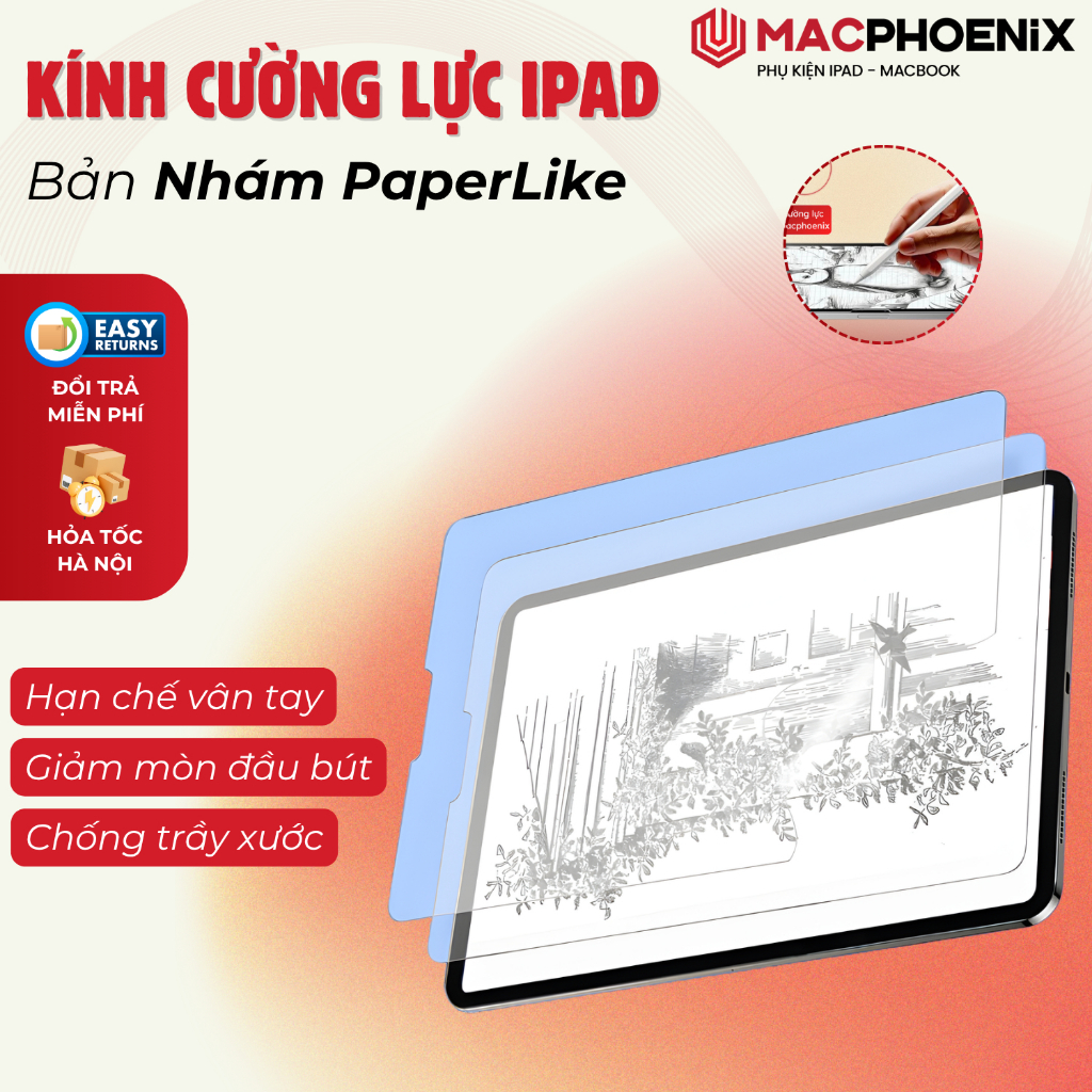 Cường Lực Nhám PaperLike Macphoenix 2in1, Viết Vẽ Như Giấy Cho iPad Pro11 12.9 Air6/7 Gen10/11 - C04