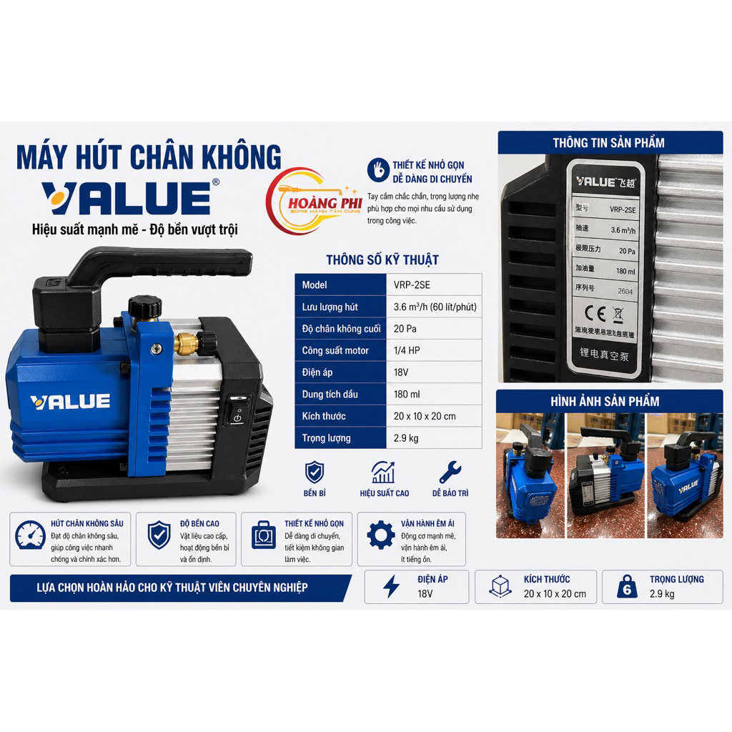 Máy hút chân không Value 1 cấp ( không kèm Theo pin sạc)  . Động cơ không chổi than . Sự dụng pin Ma