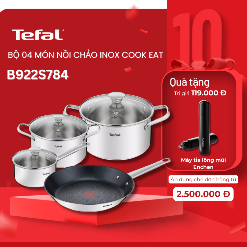 Bộ nồi chảo Inox cao cấp Cook Eat B922S784 (16, 20, 24, 28cm) - Bảo hành chính hãng 02 năm