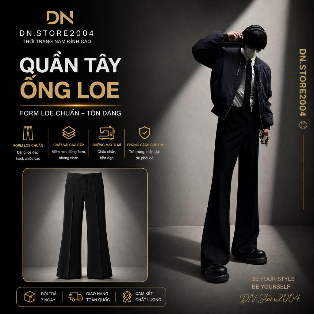 Quần ống loe nam DN.STORE2004,Quần Tây Ống Loe Chất Vải Vitex Cao Cấp Lịch Lãm Sang Trọng-DN04