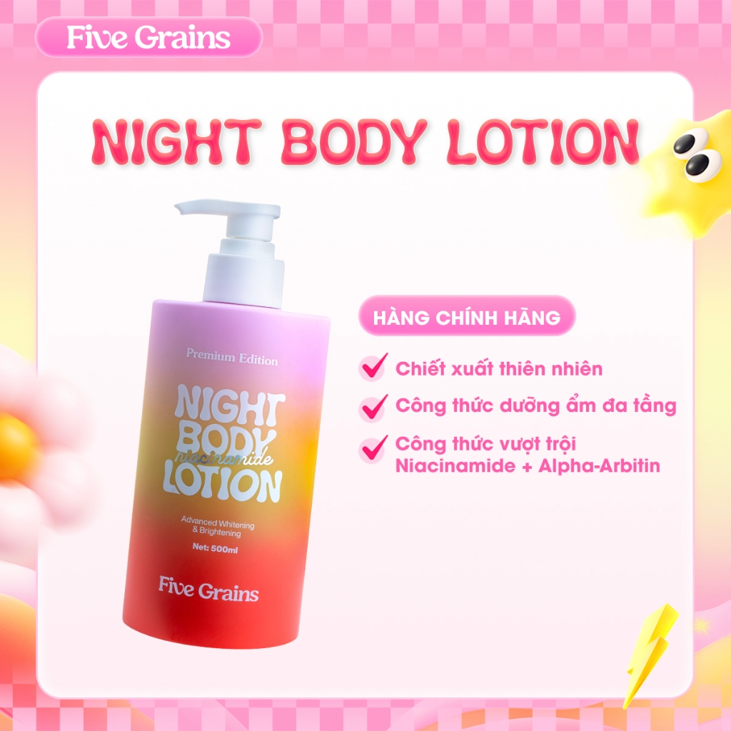 Kem dưỡng body Cao cấp Five Grains dưỡng trắng da Niacinamide, Alpha-Arbutin ban đêm bản nâng cấp 50