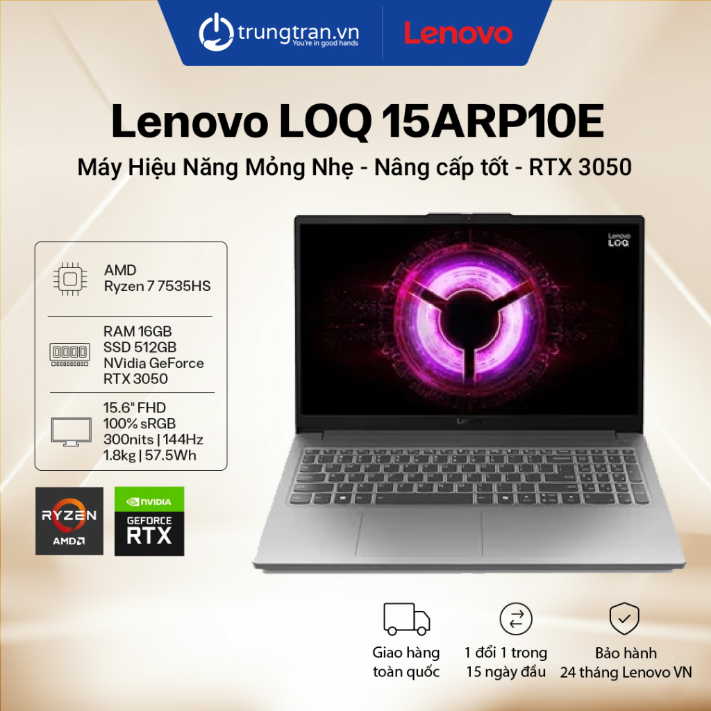 Lenovo LOQ Essential 15ARP10E 83S0000DVN | R5 7535HS | 16GB | 512GB | RTX 3050 | 15.6" FHD 144Hz | BigBuy360 - bigbuy360.vn