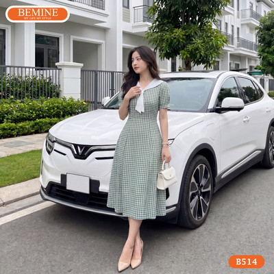 Đầm thiết kế BEMINE cổ thủy thủ caro dáng chữ A phù hợp đi chơi-B514