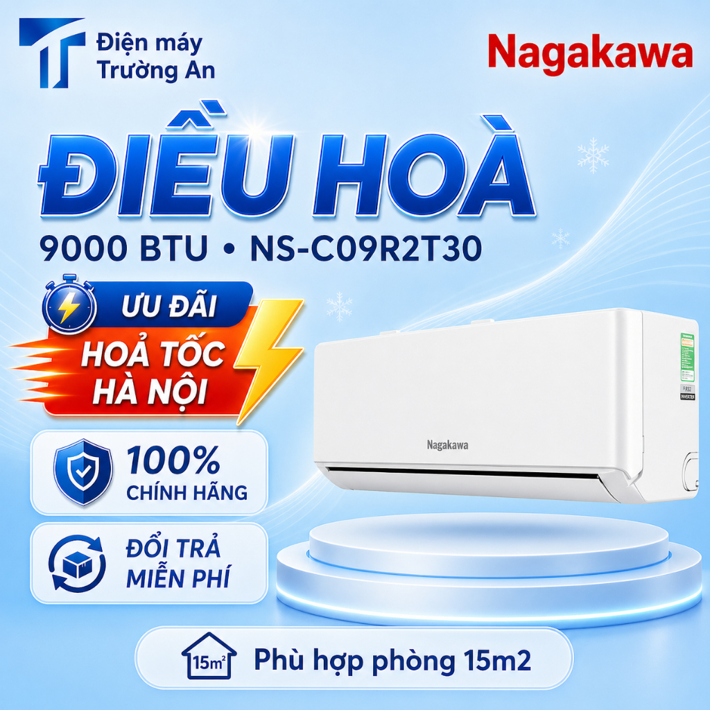 Điều hoà Nagakawa 1 chiều 9000BTU NS-C09R2T30 BẢO HÀNH 2 NĂM TẠI NHÀ