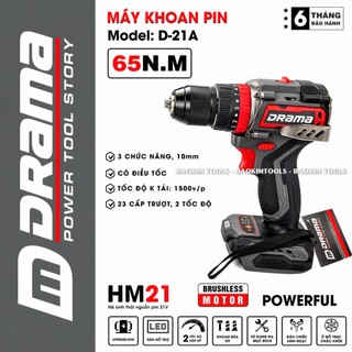 Máy khoan pin DRAMA D-21A, 3 Chức Năng 10MM, Không Chổi Than 65NM, Có KHOÁ TRỤC