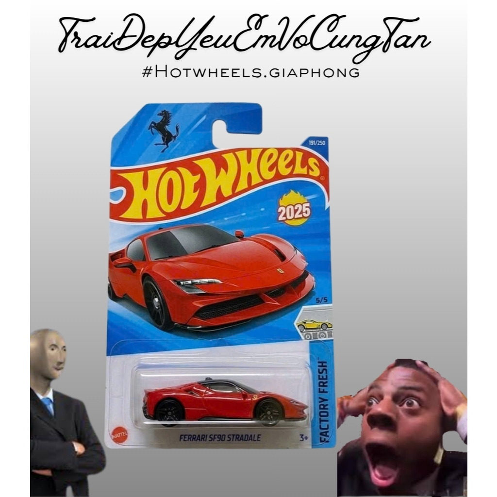 Phong1:64  Xe mô hình Hot Wheels basic các mẫu Ferrari SF90 STRADATE Đỏ, Ferrari Dino, Ferrari F40 –