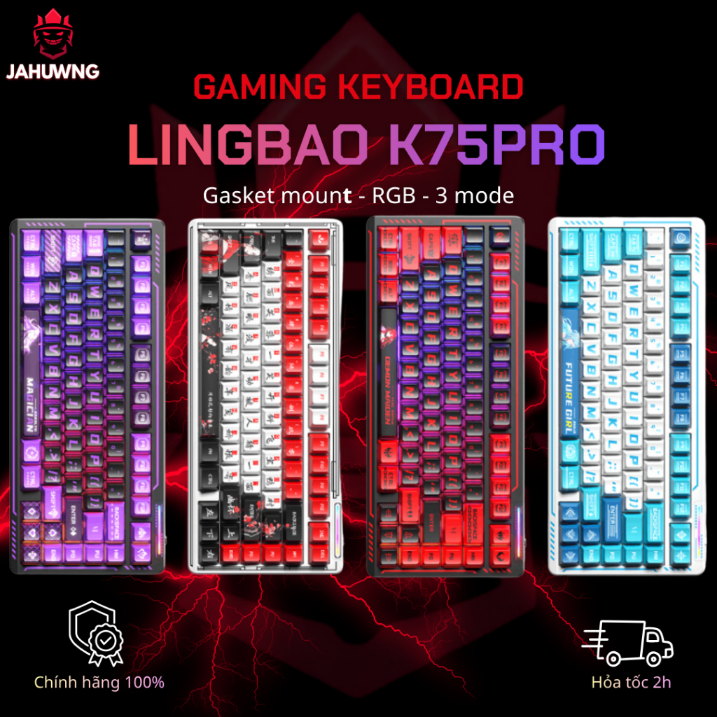 [Chính Hãng] Bàn Phím Cơ Không Dây LINGPAO K75 PRO - 3 Mode - Led RGB - Plate FR4 (tùy bản) - Pin 10