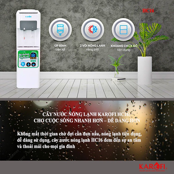 Cây nóng lạnh úp bình Karofi, 2 vòi nóng lanh, công nghệ Block  HC16