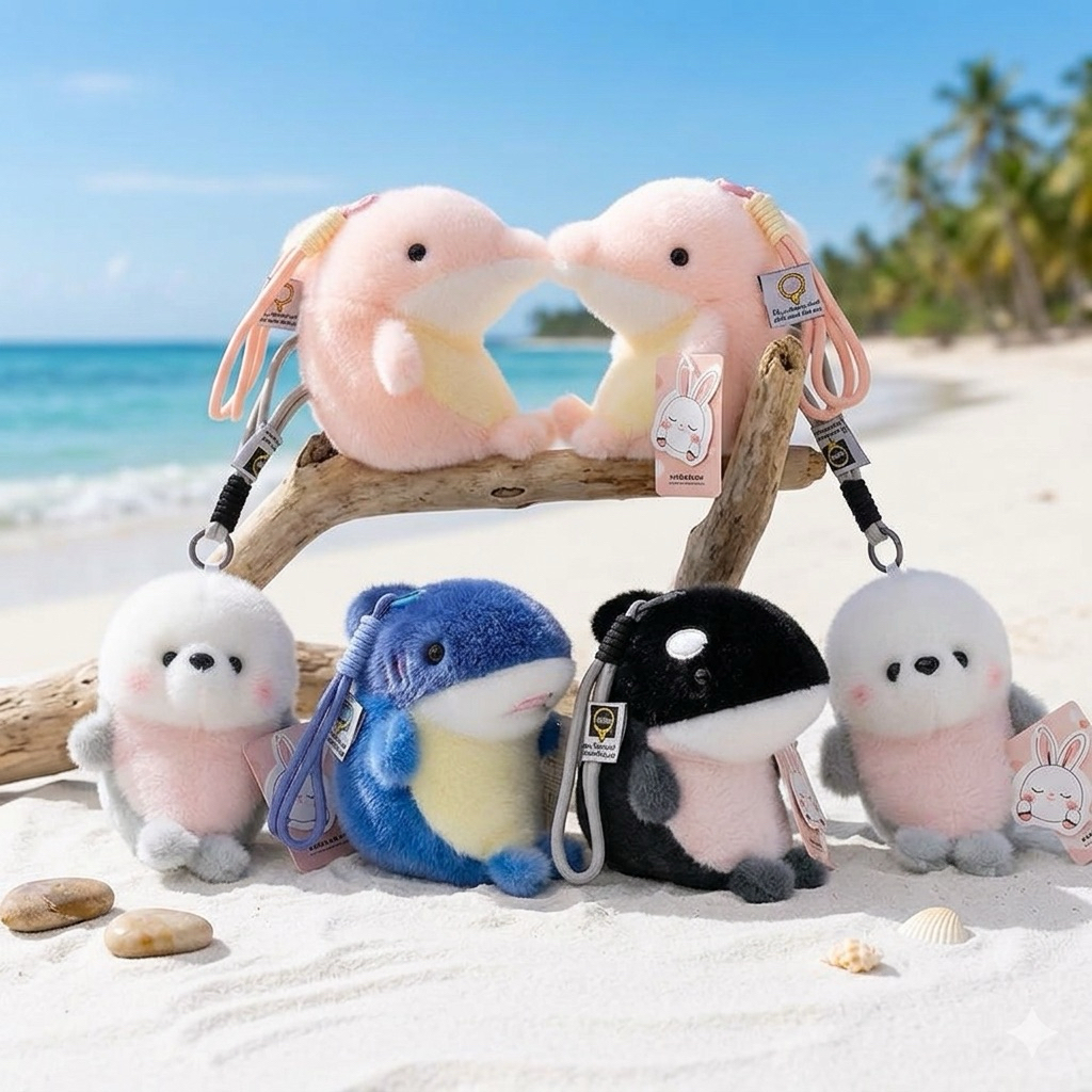 Cá Voi Orca, Ca Heo, Cá Mập, Hải Cẩu dễ thương mềm mịn, Móc Khoá Gấu Bông Đại Dương, Búp Bê Động Vật