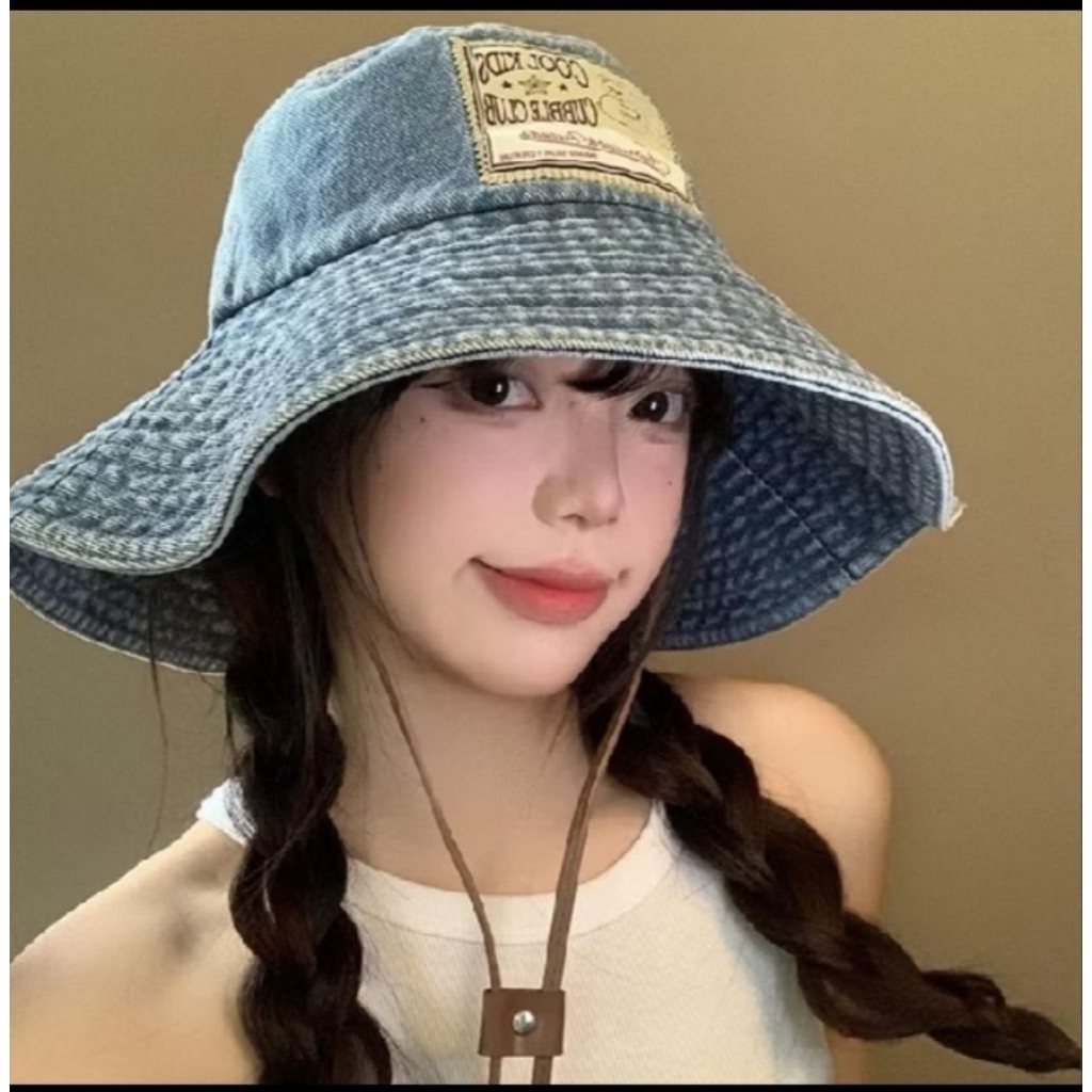 Mũ Bucket Denim Vành Rộng Phong Cách Streetwear Cá Tính