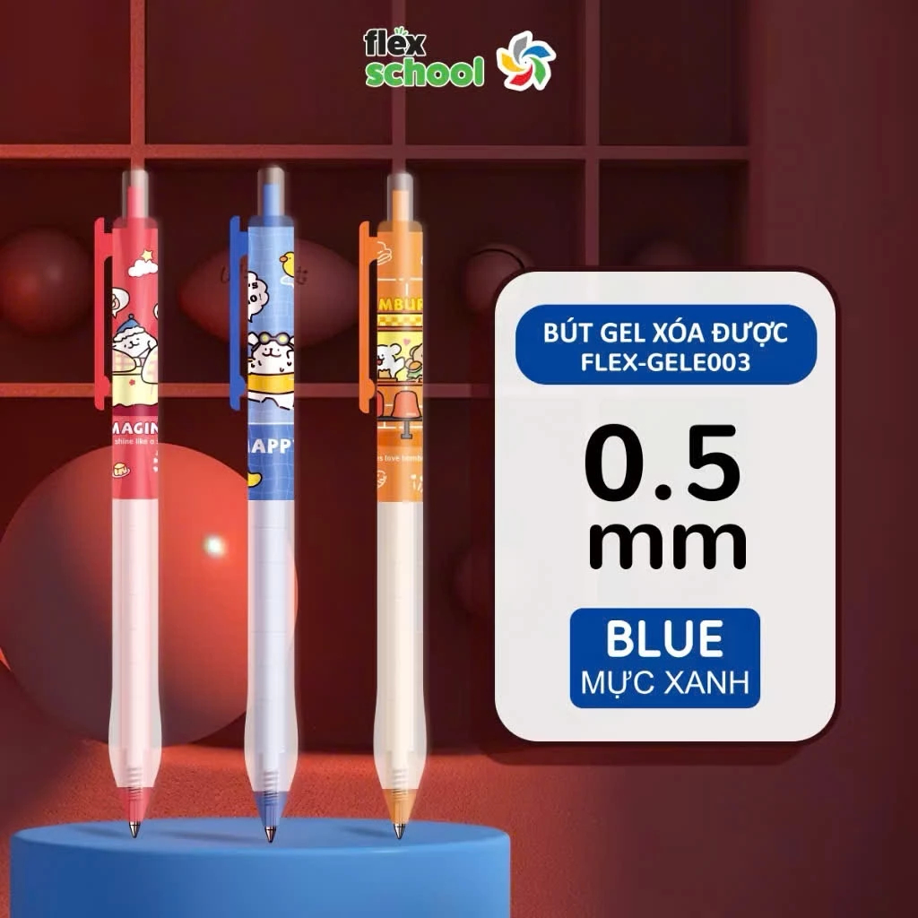 Hộp 12 Bút gel xóa được Flex School FLEX-GELE003 - Đầu bút 0.5mm , mực gel dễ dàng xóa sạch, không l