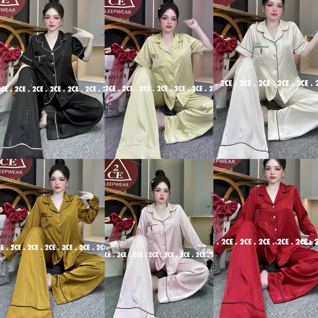 (M109) Bộ 2CE (45-60kg) Pyjama Lụa  Latin Ẩn Cao Cấp hàng may kỹ, Thêu Túi Áo
