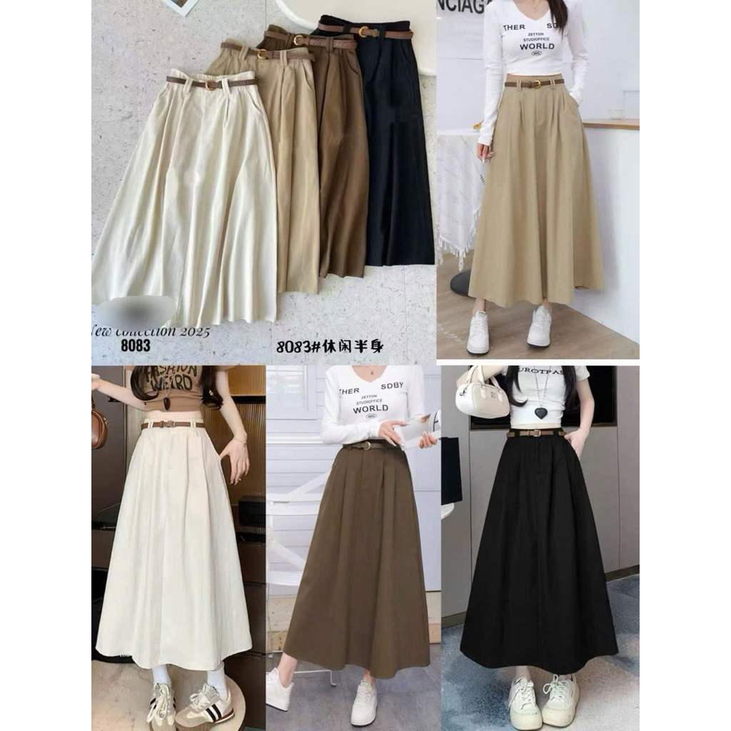 Chân váy thô lụa kèm đai 8083