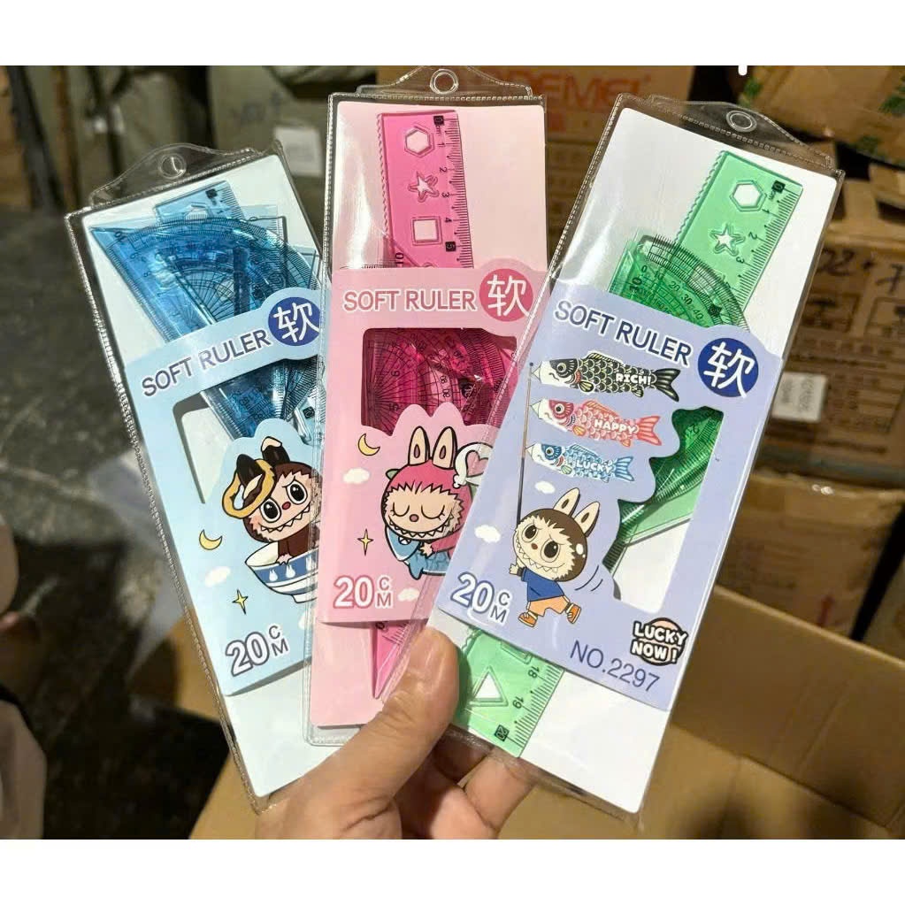 Bộ thước kẻ dẻo, thước đo độ, eke 20cm Bộ dụng cụ eke nhựa dẻo không gãy tiện lợi