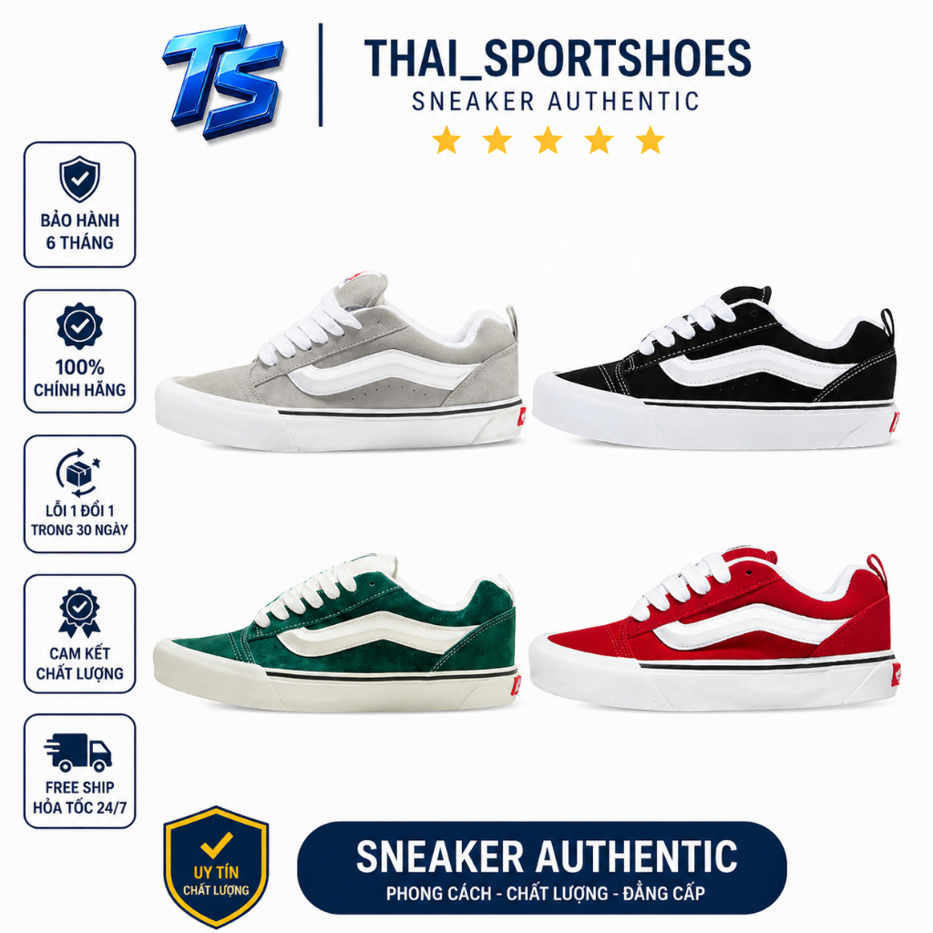 [Best Quality] Giày Vans Knu Skool Đủ Phối Màu. Giày Vans Knu Màu Đỏ Đen Nam Nữ Full Box