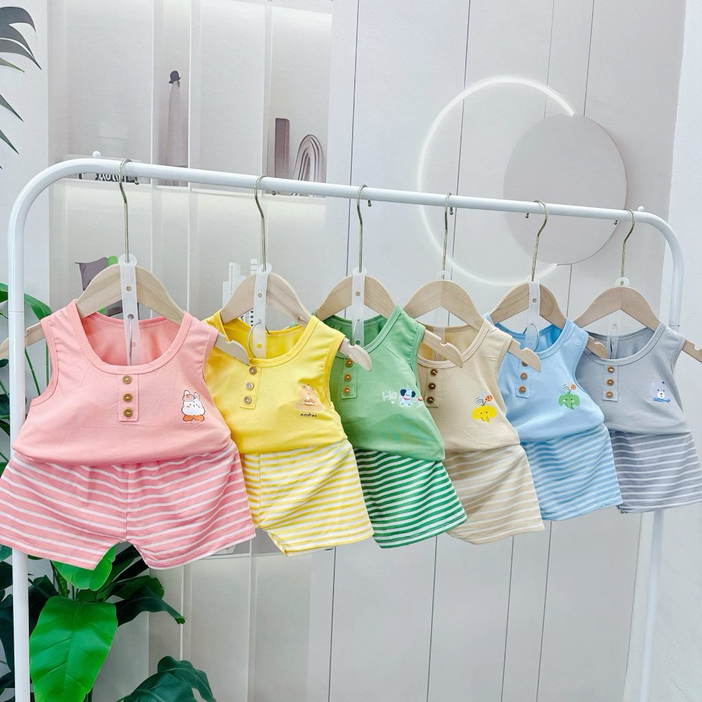 Bộ ba lỗ thun lạnh HSbaby SKY LINE cho bé từ 5-14kg mềm mát mặc hè