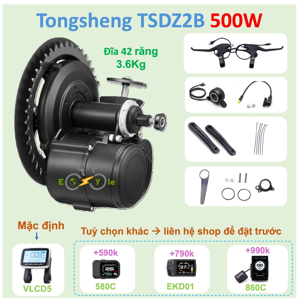 Bộ Kit nâng cấp xe đạp điện trợ lực trục giữa - ebike mid drive motor Tongsheng TSDZ2B 48V 500W