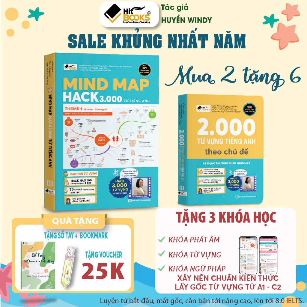 COMBO 2 Sách Mindmap Hack 3000 Từ tiếng Anh và Tự học 2000 Từ vựng Tiếng Anh - TẶNG KÈM KHOÁ HỌC CHI