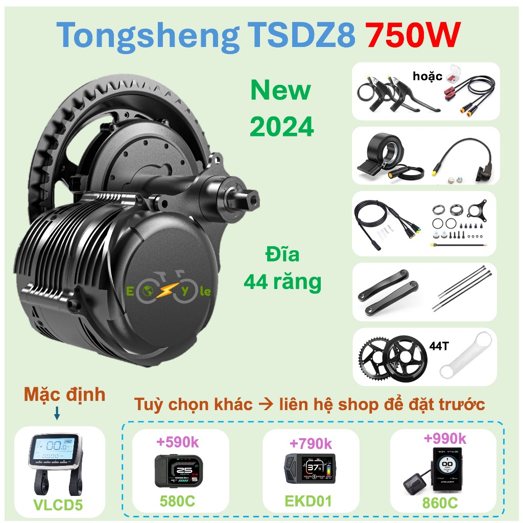 Bộ Kit nâng cấp xe đạp điện trợ lực trục giữa - ebike mid drive motor Tongsheng TSDZ8 - 48V 750W
