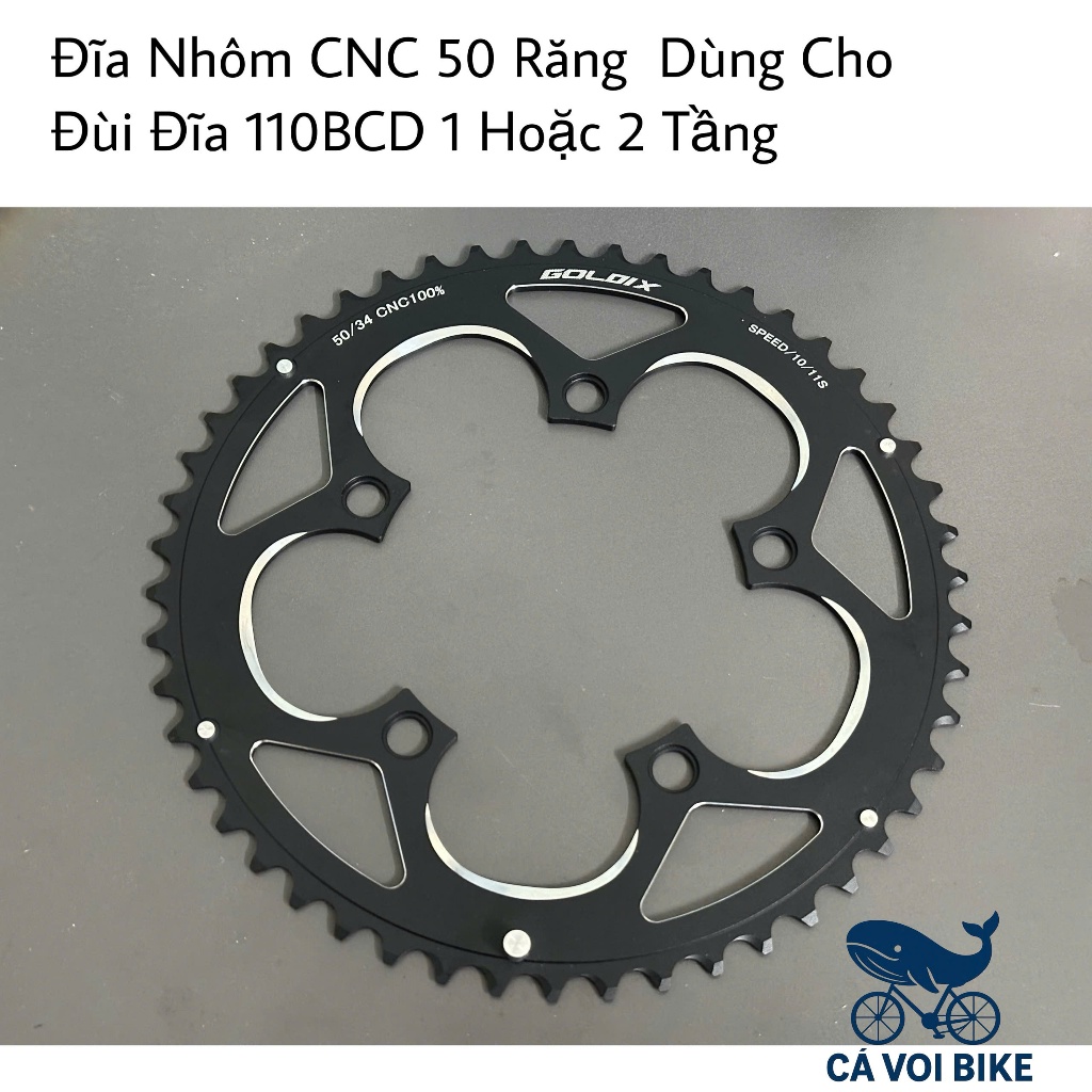 Đĩa xích xe đạp 5 lỗ ốc 110BCD 50T, Đĩa xích xe đạp bằng nhôm xiêu nhẹ, Đĩa rời nhôm xe đạp GOLDIX B