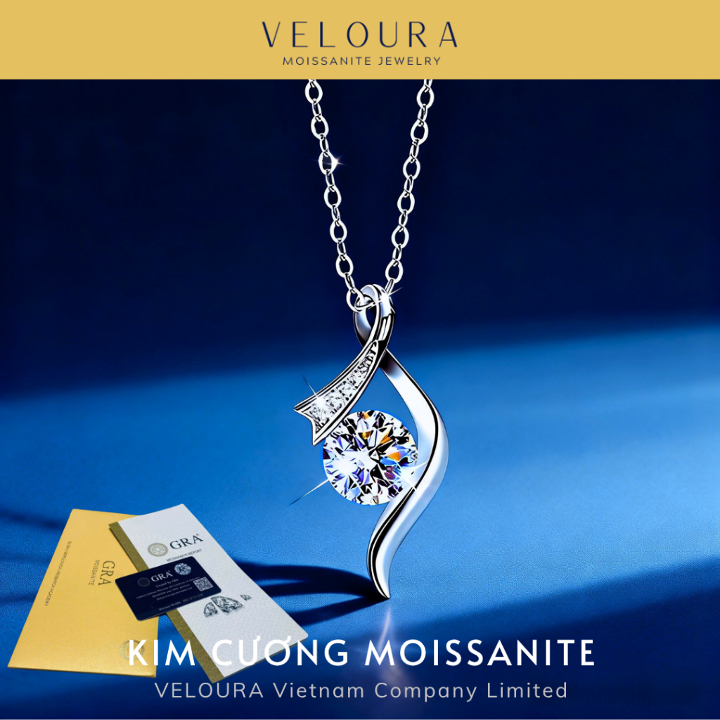 Dây Chuyền Nữ Kim Cương Moissanite 1 Carat - Thiết Kế Ruy Băng Sang Chảnh VELOURA | GRA VJDC016
