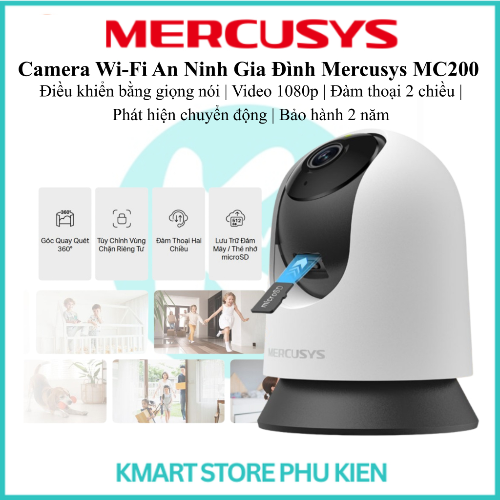 Camera Wi-Fi An Ninh Gia Đình Mercusys MC200 |Điều khiển bằng giọng nói |Video 1080p | Đàm thoại 2 c