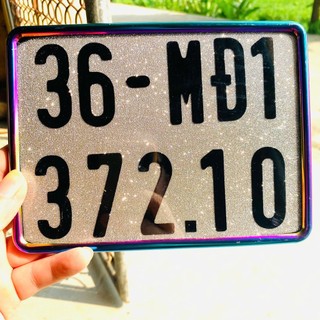Bộ Biển Số Xe Đạp Điện, Xe Máy Điện Theo Yêu Cầu Nền Decal Kim Tuyến Cực Đẹp - Khung Viền Biển Số.
