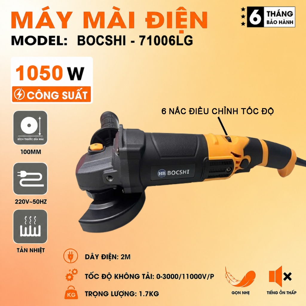Máy Mài Góc BOCSHI 71006LG 1050W 6 Cấp Tốc Độ Điều Chỉnh Chính Xác